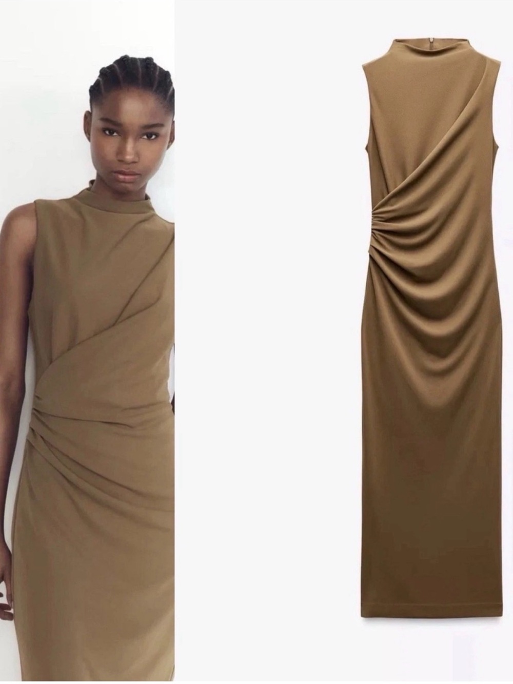 ZARA Draped MIDI Dress Olive Brown NWT ❗️REF:4772/305